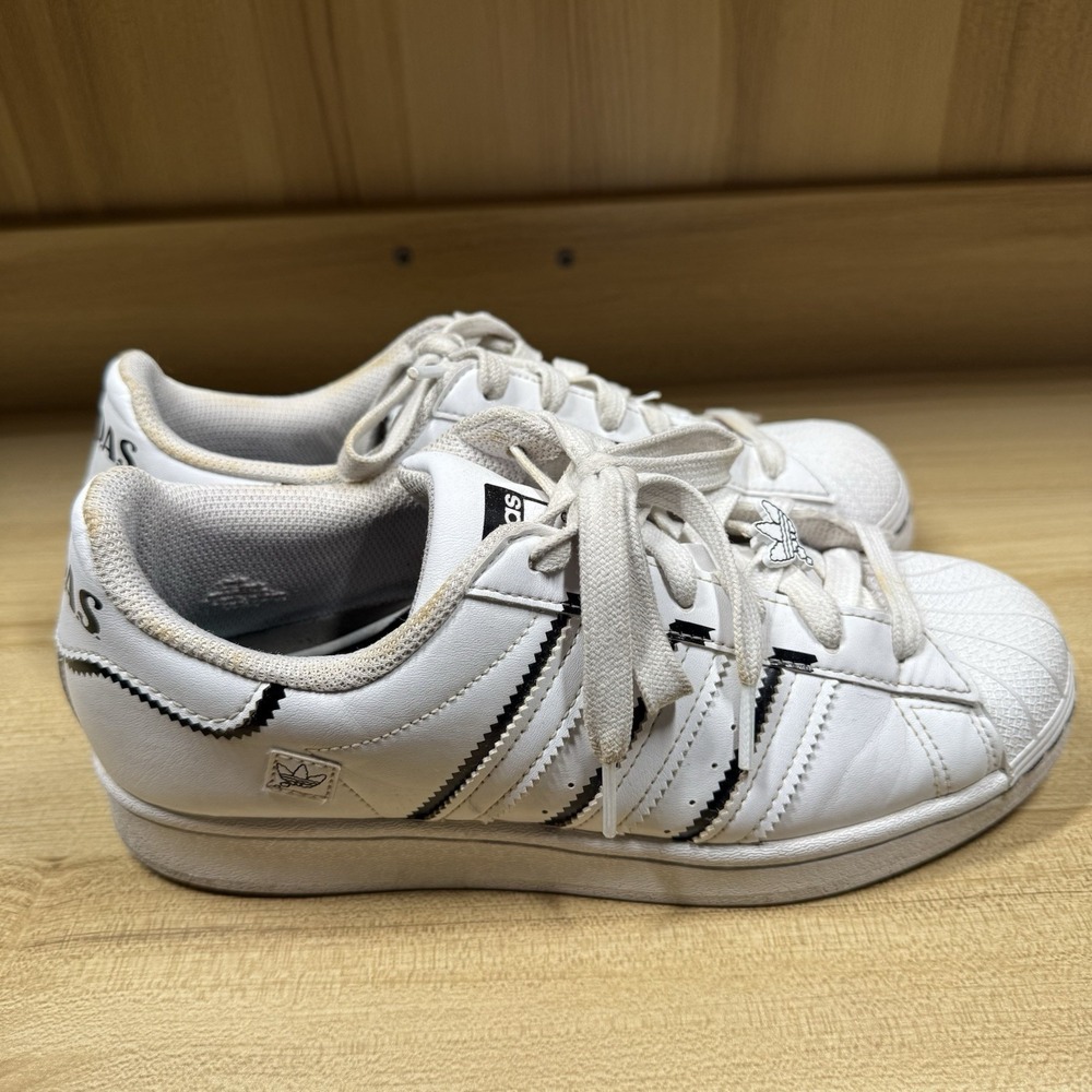 Adidas Superstar Cloud Sneakers‎ Thin Stripes White Black Leather Women's 6.5